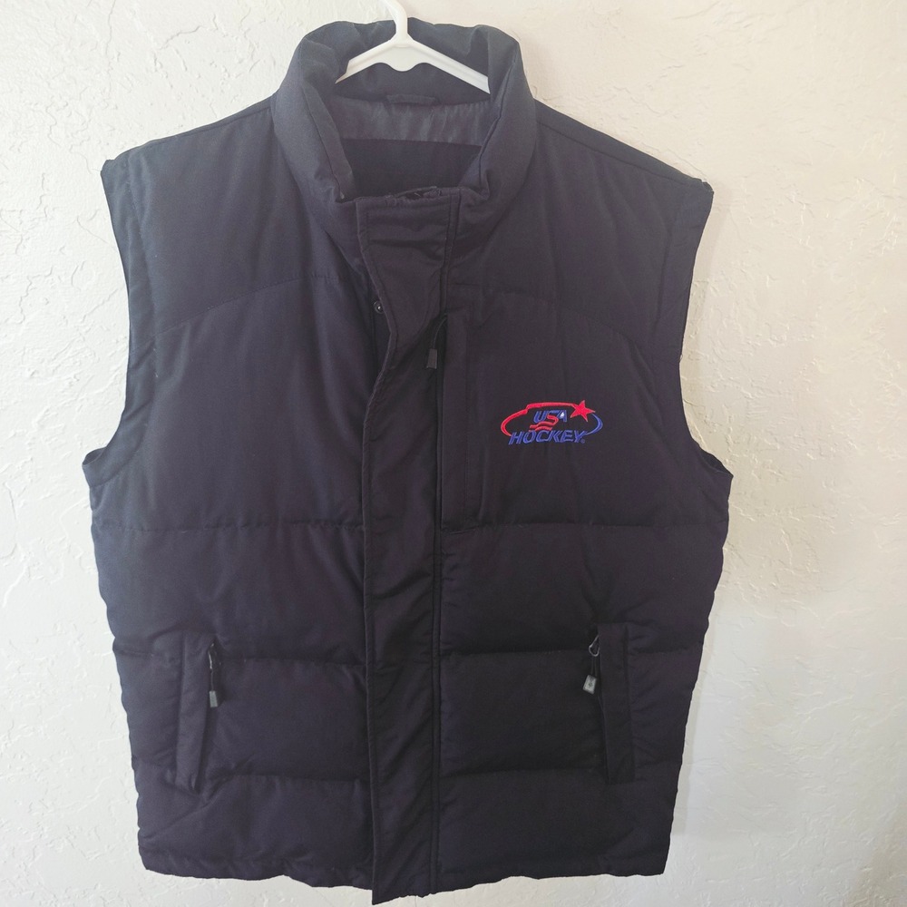 North End Mens USA Hockey Down Puffer Vest Quilted Full‎ Zip Insulated Black S